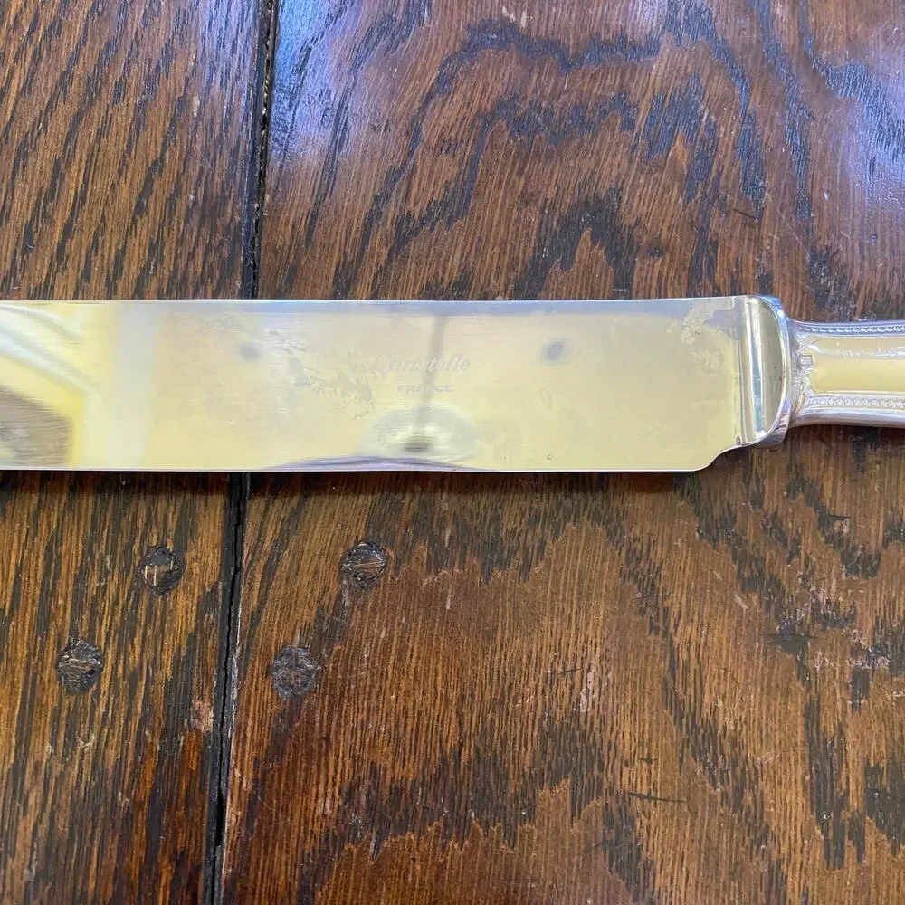 Christofle Perles Carving Knife Silverplate France 13in Serving Beaded